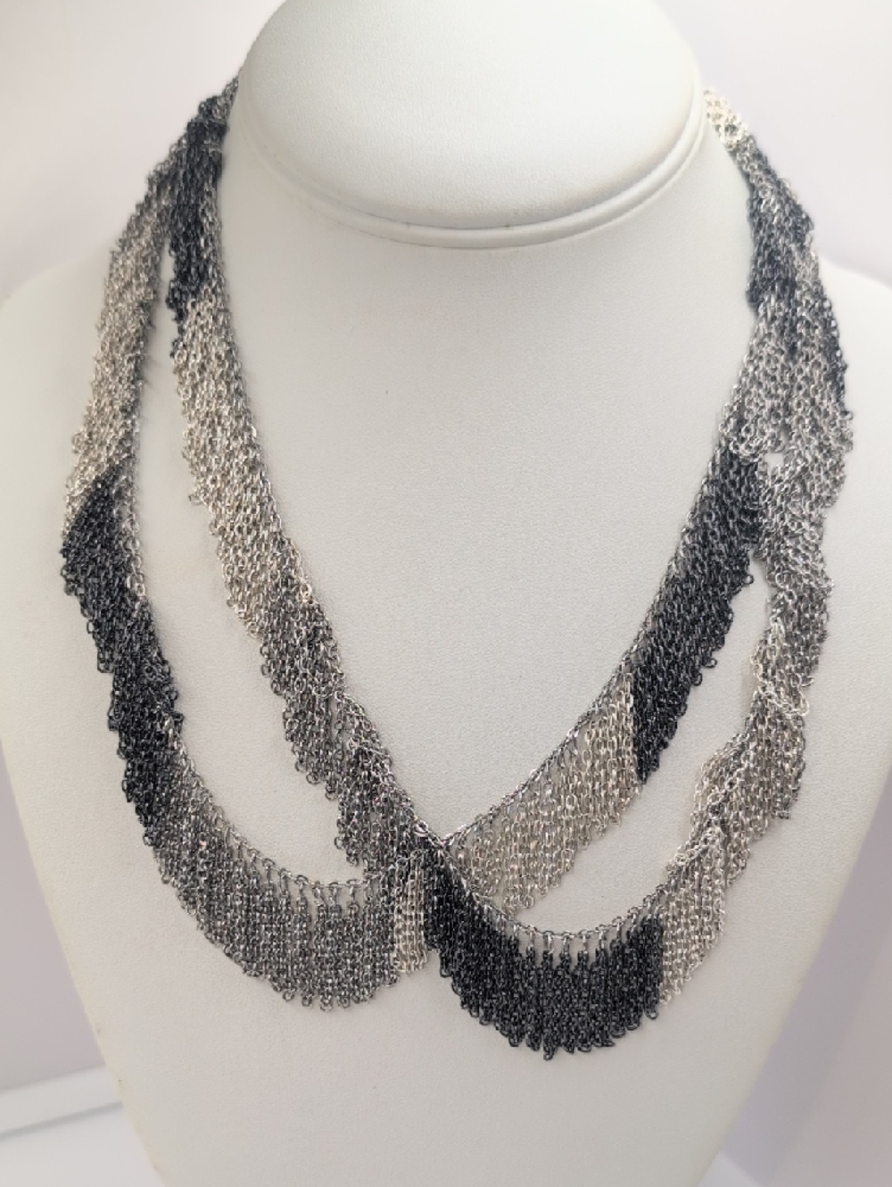 Multi-Strand Black and Silver Chain Fringe Necklace - Picture 7 of 7